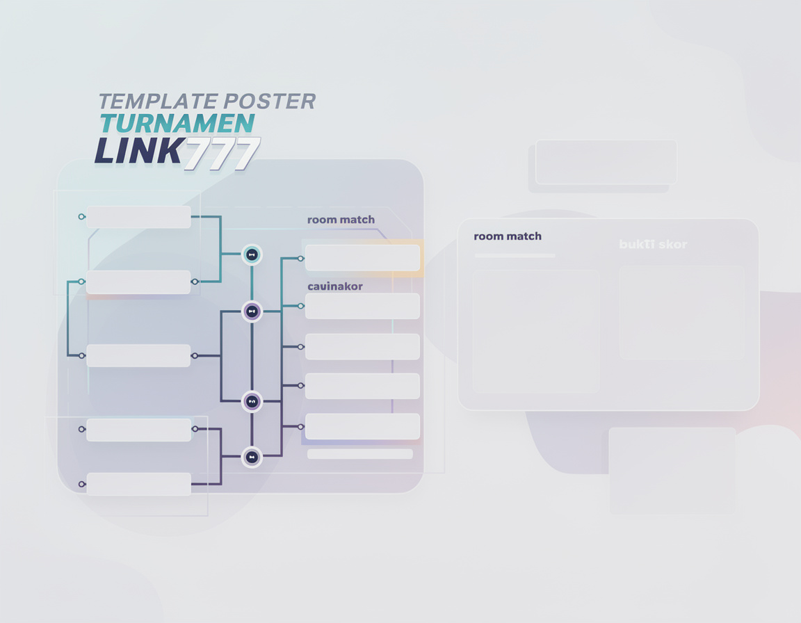 Ilustrasi template poster turnamen LINK777 dengan bracket, room match, dan bukti skor